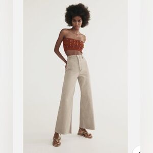 Zara Beige Flare Wide Leg Jeans
